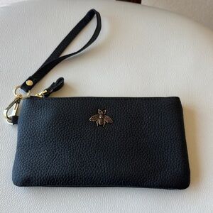Black Wristlet Clutch with Gold Bee Accent